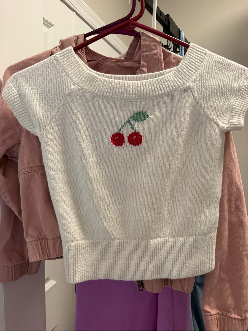 abercrombie kids White Knit Top with Red Cherry Motif